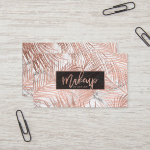 Makeup typography rose gold palm tree leaf marble business card