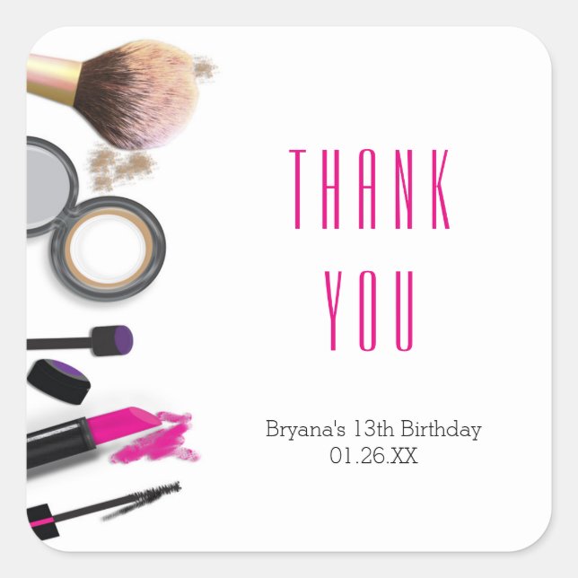 Makeup White Beauty Birthday Party Favour Sticker (Front)