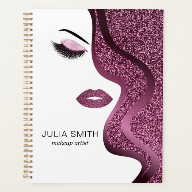 Makeup with burgundy glitter effect planner (Front)