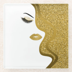 Makeup with glitter effect glass coaster