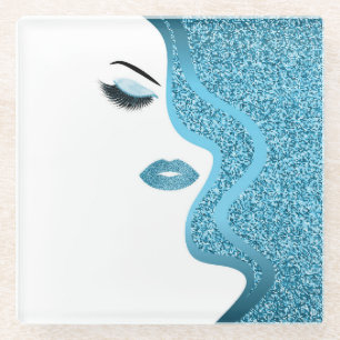 Makeup with glitter effect glass coaster