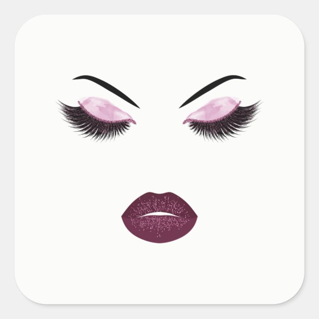 Makeup with glitter effect square sticker (Front)