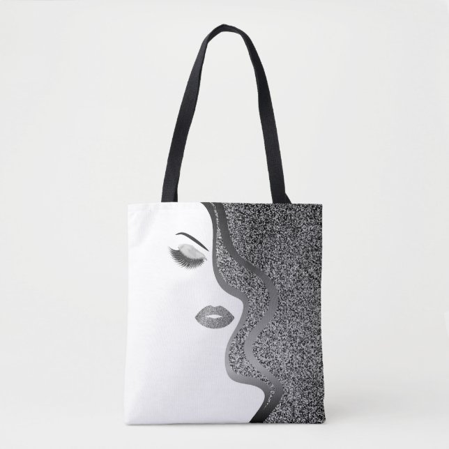 Makeup with glitter effect tote bag (Front)