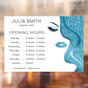 Makeup with light blue glitter effect window cling