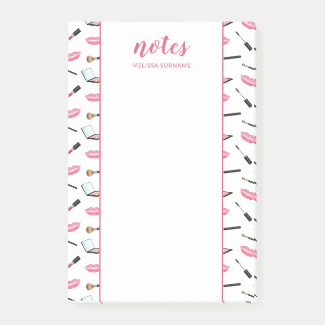 Makeup With Pink Lips & Custom Title And Name Post-it Notes (Front)