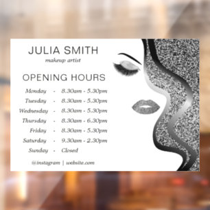 Makeup with silver glitter effect window cling