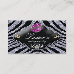 Makeup Zebra Business Card Sparkle Pink Black