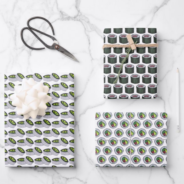Maki Japanese Food Sushi Rolls Spicy Tuna Avocado Wrapping Paper Sheet (Front)