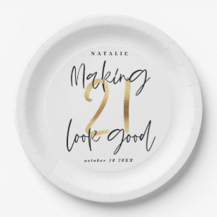 Making 21 look good gold Birthday party Paper Plate