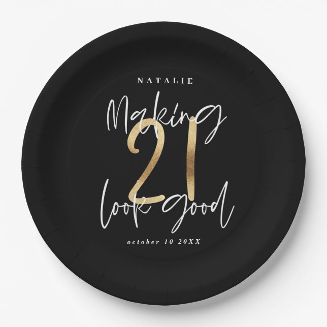Making 21 look good gold Birthday party Paper Plate (Front)