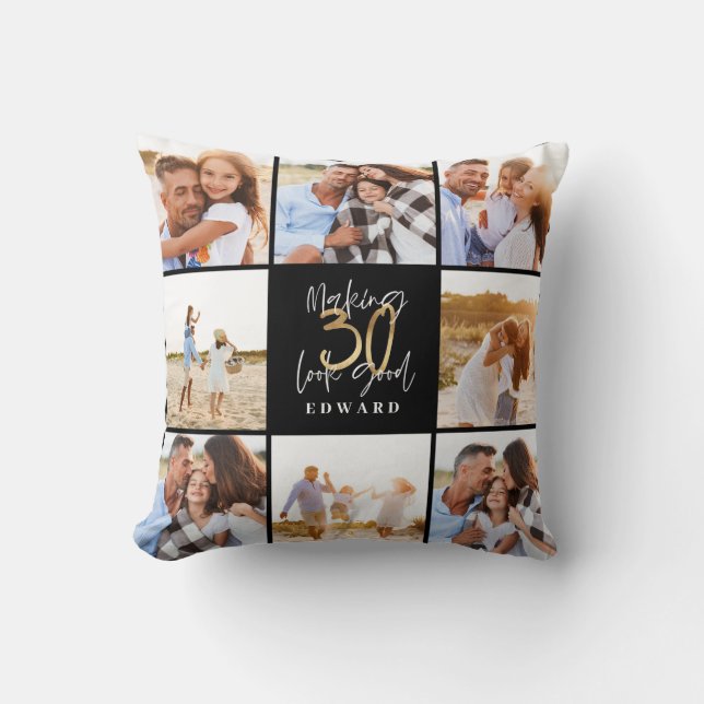 Making 30 look good gold black photo birthday cushion (Front)