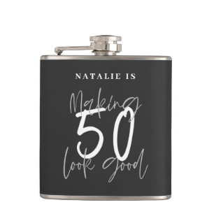 Making 50 look good age birthday personalised  hip flask
