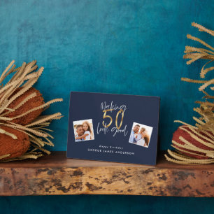making 50 look good blue and gold birthday plaque