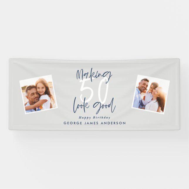 making 50 look good blue and grey birthday photo banner (Horizontal)