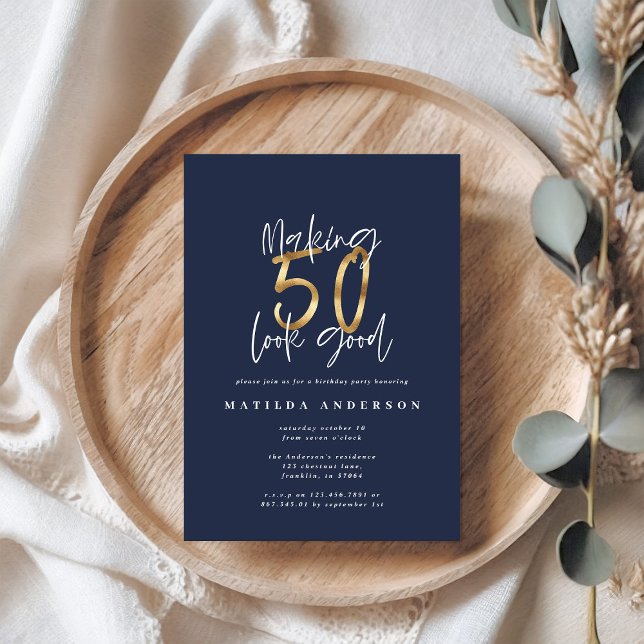 Making 50 look good blue gold birthday invitation (Creator Uploaded)