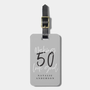 Making 50 look good colourful birthday celebration luggage tag