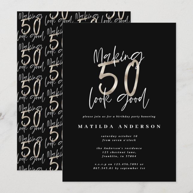 Making 50 look good elegant silver birthday (Front/Back)