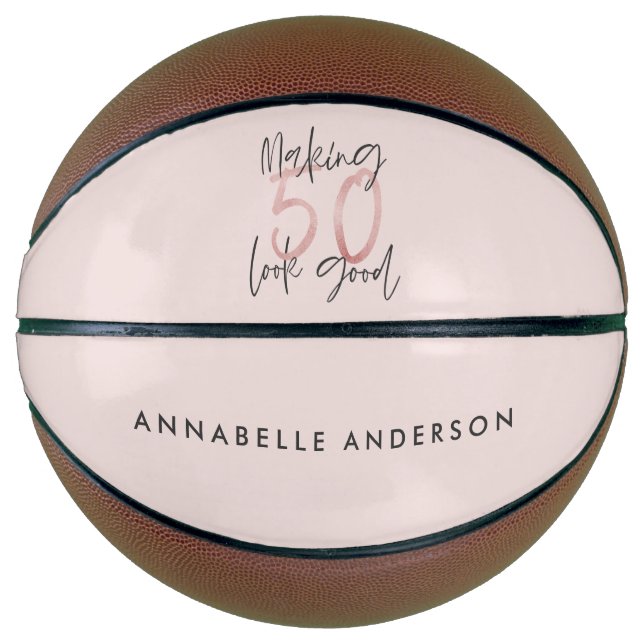 Making 50 look good girly pink glitter birthday basketball (Front)
