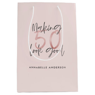 Making 50 look good girly pink glitter birthday medium gift bag