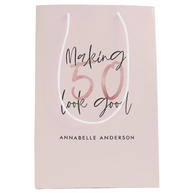 Making 50 look good girly pink glitter birthday medium gift bag (Front)