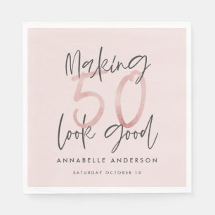 Making 50 look good girly pink glitter birthday napkin