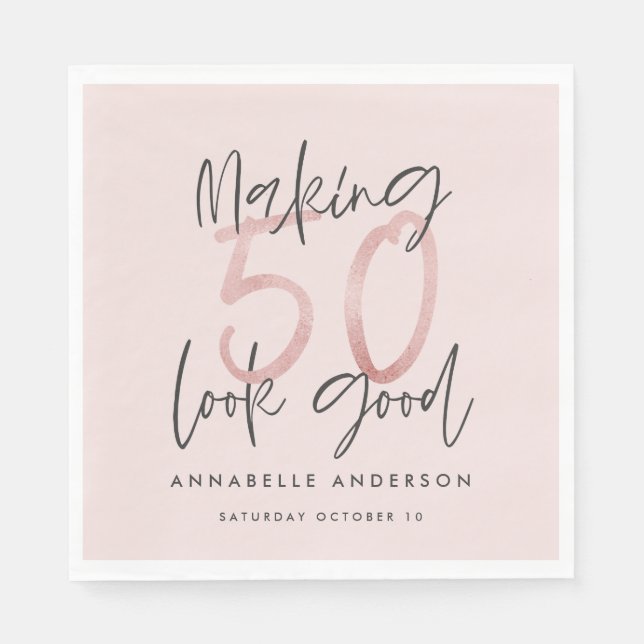Making 50 look good girly pink glitter birthday napkin (Front)