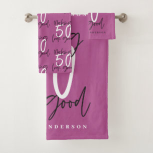 Making 50 look good gold birthday celebration bath towel set