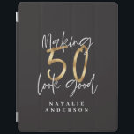 Making 50 look good gold birthday celebration iPad cover<br><div class="desc">Celebrate your 50th birthday in style with this black,  white and gold effect 50 and fabulous birthday design. A modern design with script text and bold graphics. Change the colour to customise. Part of a collection.</div>