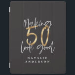 Making 50 look good gold birthday celebration iPad cover<br><div class="desc">Celebrate your 50th birthday in style with this black,  white and gold effect 50 and fabulous birthday design. A modern design with script text and bold graphics. Change the colour to customise. Part of a collection.</div>