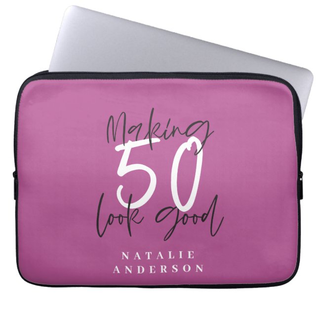Making 50 look good gold birthday celebration laptop sleeve (Front)