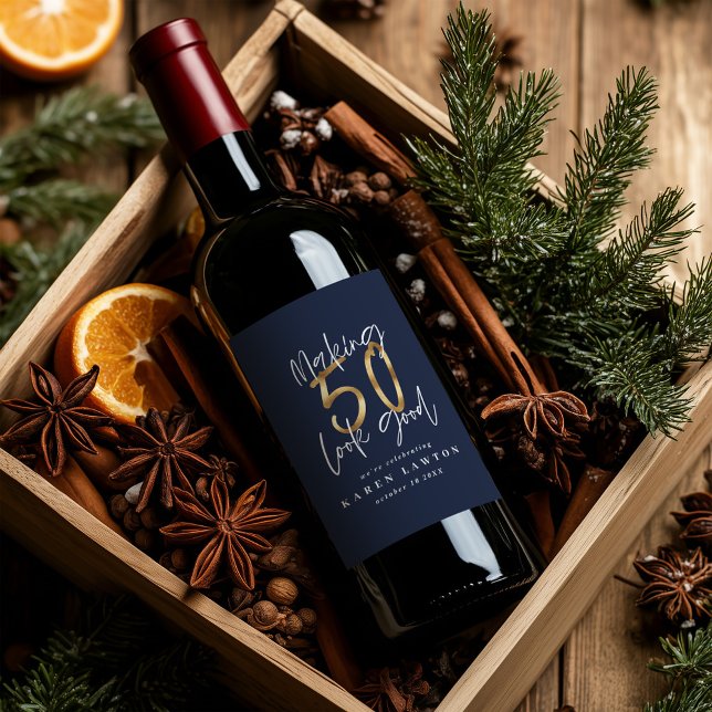 Making 50 look good gold birthday celebration wine wine label (Creator Uploaded)
