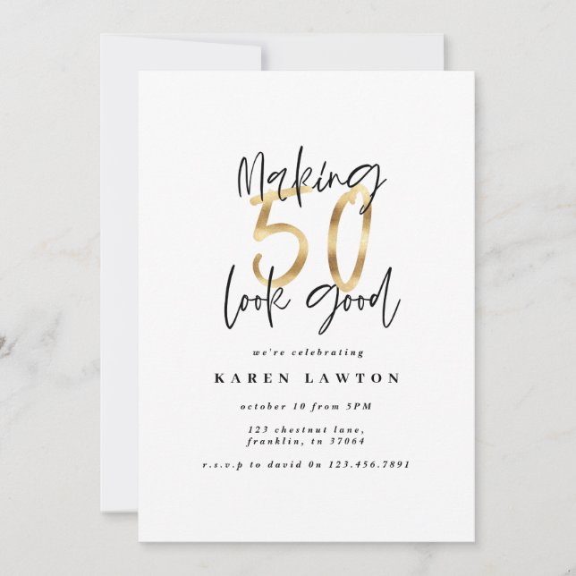 Making 50 look good gold birthday invitation (Front)