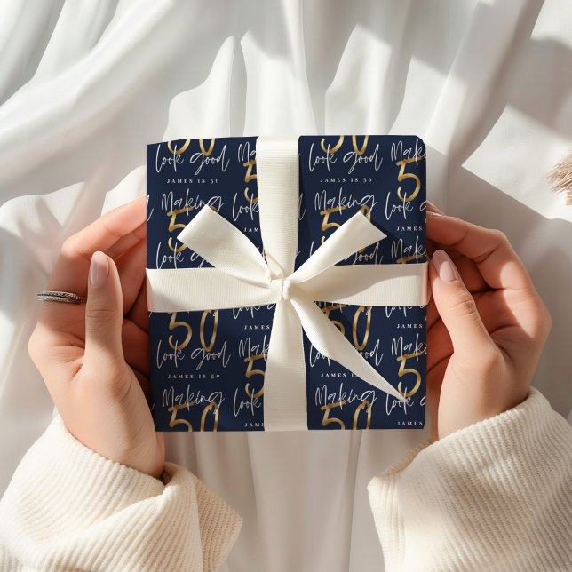 Making 50 look good gold birthday party napkins wrapping paper (Creator Uploaded)