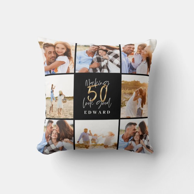 Making 50 look good gold black photo birthday cushion (Front)