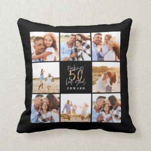 Making 50 look good gold black photo birthday cushion