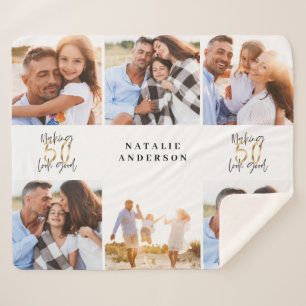Making 50 look good gold black photo birthday sherpa blanket