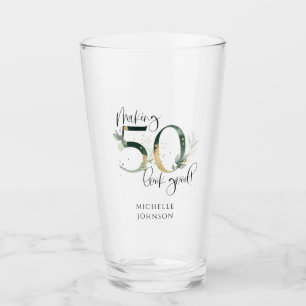 Making 50 Look Good Green Gold Botanical Birthday Glass