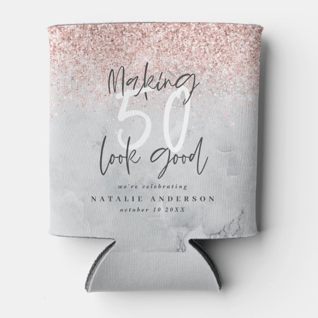 Making 50 look good rose gold  and marble birthday can cooler (Front)