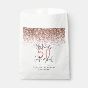 Making 50 look good rose gold glitter party favor favour bags