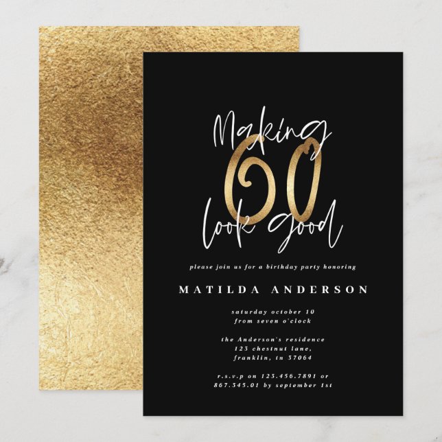 Making 60 look good gold birthday invitation (Front/Back)