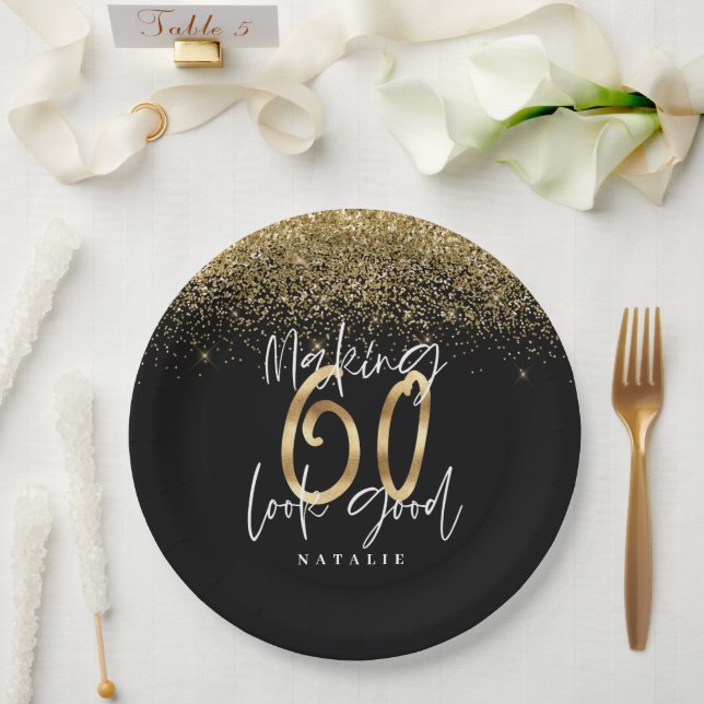 Making 60 look good gold Birthday party Paper Plate (Wedding)