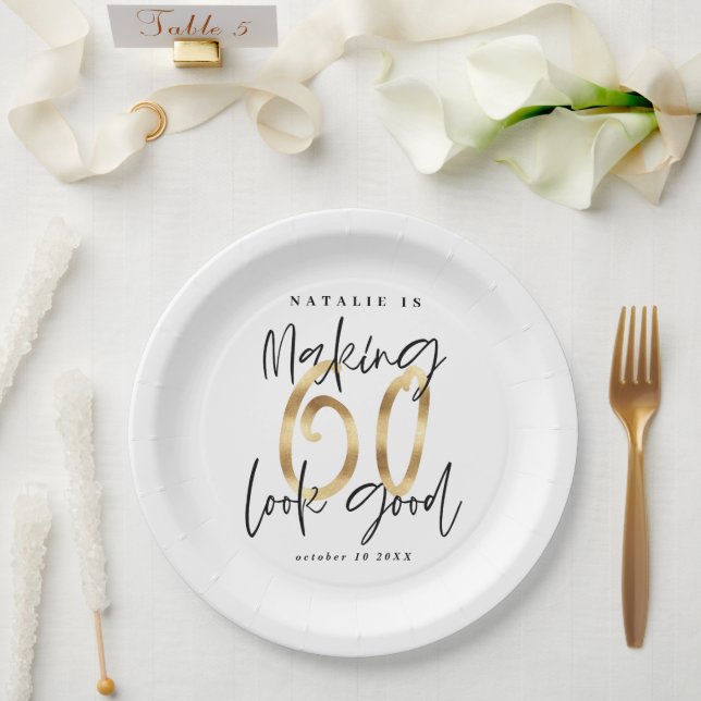 Making 60 look good gold Birthday party Paper Plate (Wedding)