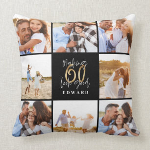 Making 60 look good gold black photo birthday cushion