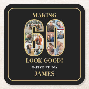 Making 60 Look Good Photo Birthday Square Paper Coaster