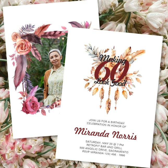 Making 60 Look Good Sixtieth Rustic Boho Birthday Invitation (Creator Uploaded)