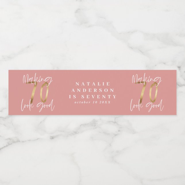 Making 70 look good gold birthday celebration wate water bottle label (Single Label)