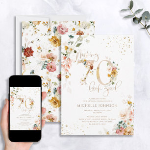 Making 70 Look Good Pink Gold Botanical Birthday Invitation