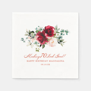 Making 70 Look Good Red Pink Floral Custom Napkin