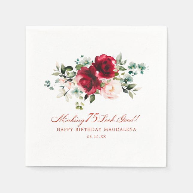 Making 75 Look Good Red Pink Floral Custom Napkin (Front)