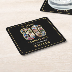 Making 80 Look Good Photo Collage 80th Birthday S Square Paper Coaster